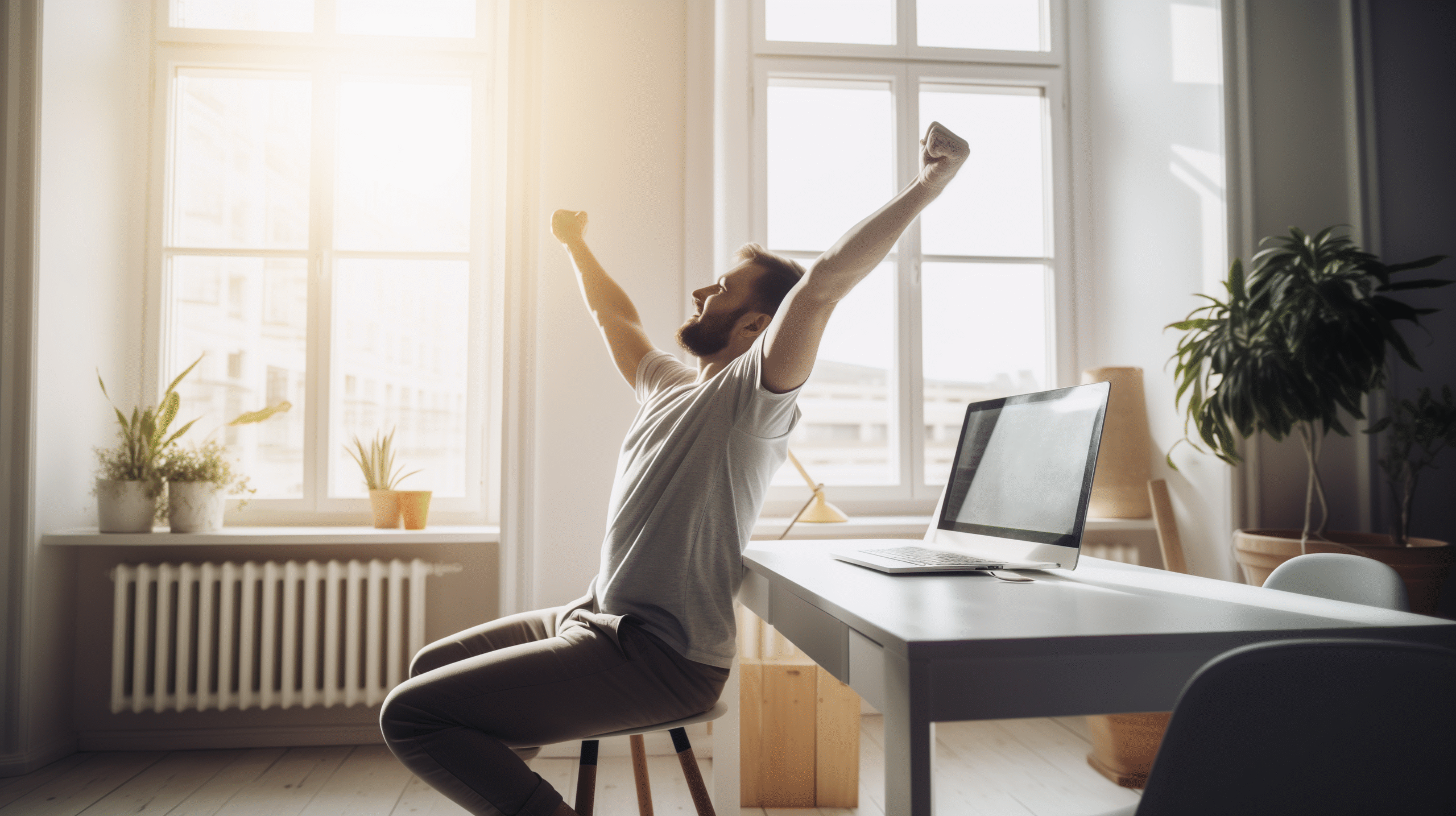 learoy90_a_young_professional_stretching_at_their_desk_in_a_bri_0ee8a1c6-e53a-4744-8ca5-ffcadb4f9518